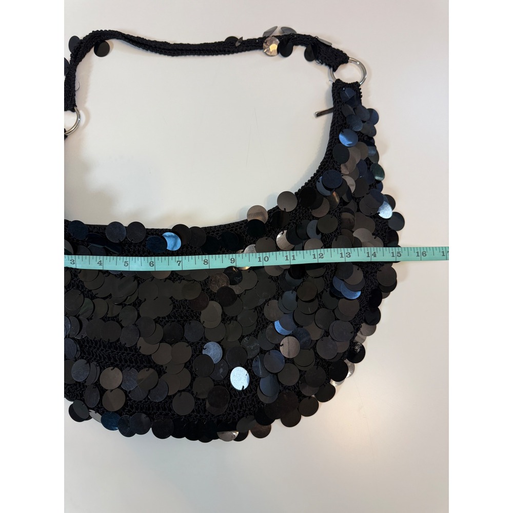 Y2K Black Sequin Crochet Shoulder Bag | Disco Party Purse - Picture 3 of 5